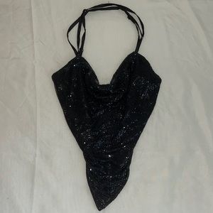 Open Back Sequin Cowl neck Top